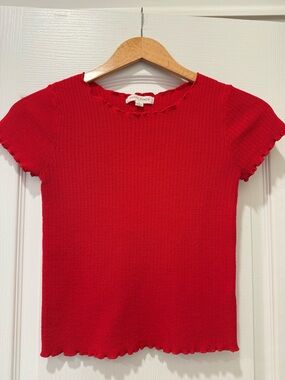 Honey Punch Bright Red Ruffle-Trim Knit Crop Top